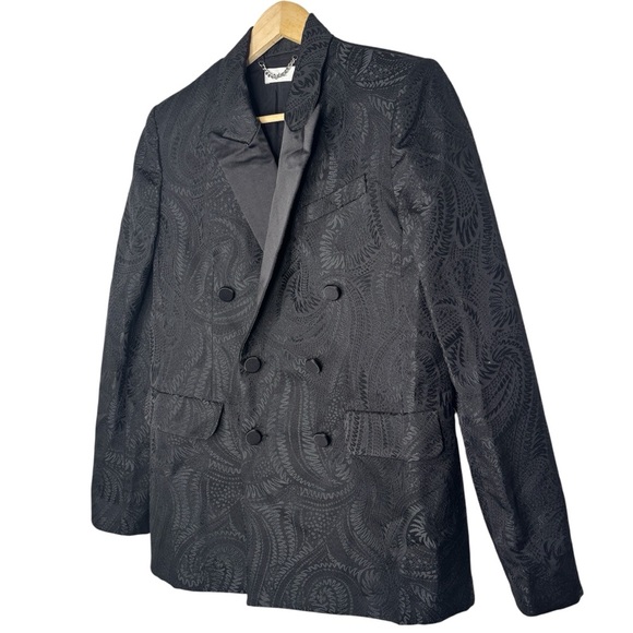 A.L.C. Women's Black Floral Textured Double-Breasted Blazer Suit Jacket | Size 6 - Picture 2 of 5